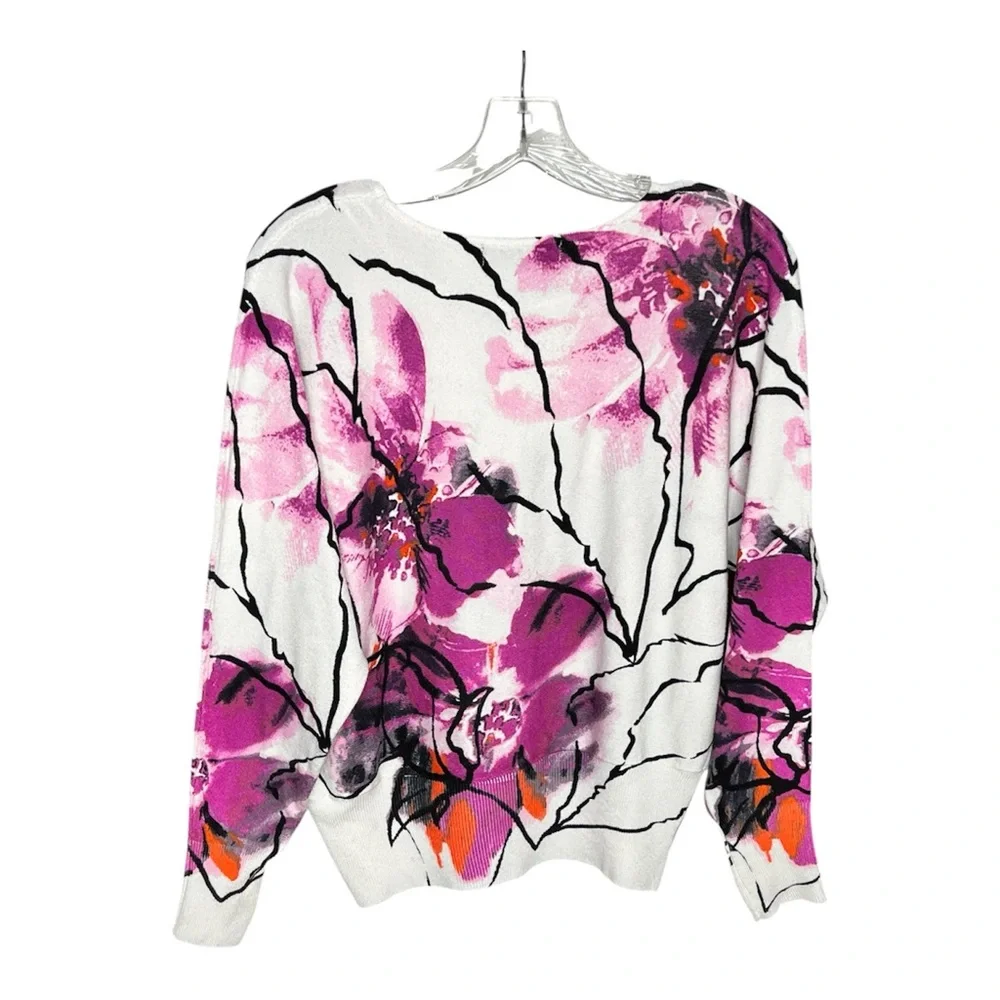 Joseph A Abstract Floral Sweater Womens Deep Purple/Pink/Black/White - Picture 3 of 13
